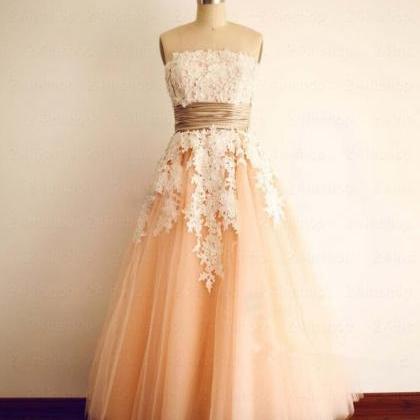 2016 Custom Peach Lace Homecoming Dress, A-line..