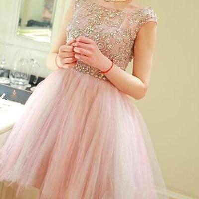 Cute Pink Rhinestone Homecoming Dress, Off..