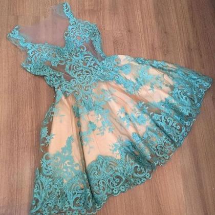 Sexy See Through Homecoming Dress,blue Lace Prom..