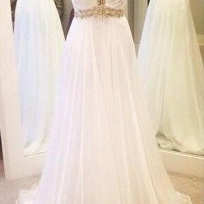 Charming Prom Dress,white Prom Dress,chiffon Prom..
