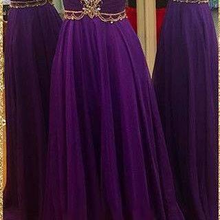 2016 Long Purple Prom Dresses, Beaded Backless..