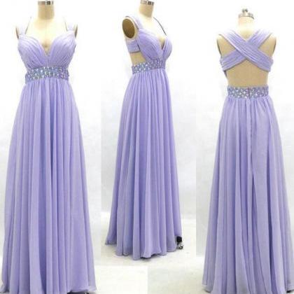 Charming Purple Chiffon Prom Dress,sexy V-neck..