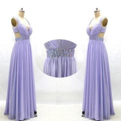 Charming Purple Chiffon Prom Dress,sexy V-neck..