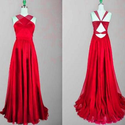 Charming Simple Red Chiffon Prom Dress,sexy..