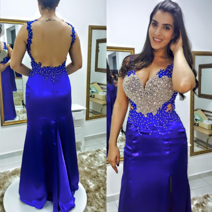 Charming Rayal Blue Beading Prom Dress,sexy..