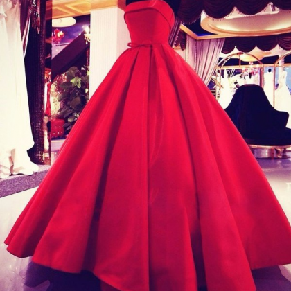 Charming Simple Red Satin Prom Dress,sexy..