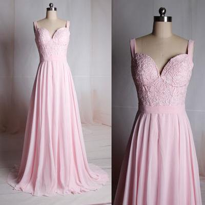 Charming Prom Dress,pink Chiffon Prom Dress,sweep..