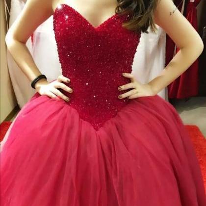 Ball Gown Prom Dress,elegant Sweetheart Red Tulle..