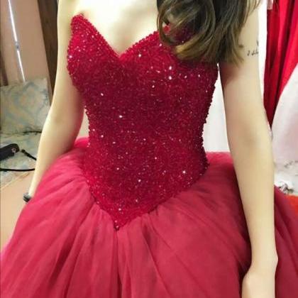 Ball Gown Prom Dress,elegant Sweetheart Red Tulle..
