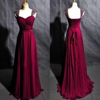 Charming Prom Dress,burgundy Chiffon Prom..