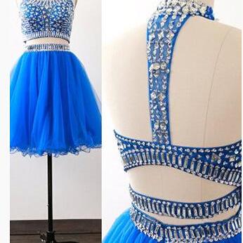 Charming Prom Dress,blue Two Piece Homecoming..
