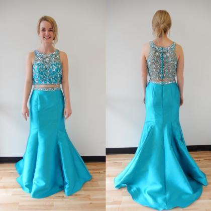 Charming Blue Prom Dress,Two Piece ..
