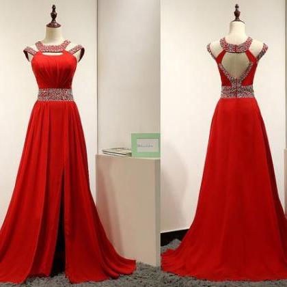 Charming Red Mermaid Prom Dress,chiffon Long Prom..