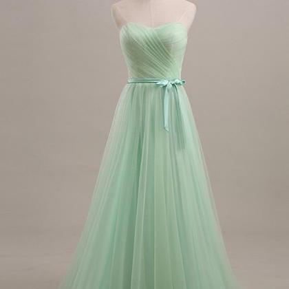 Simple Strapless Sweetheart Long Tulle Prom Gown..