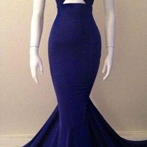 2016 Blue Halter Neck Mermaid Evening Gowns Sexy..