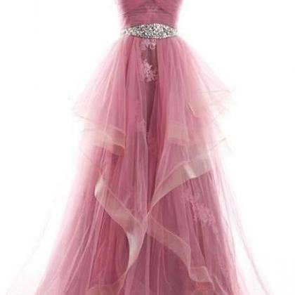 2016 Custom Pink Beading Prom Dress ,sleeveless..