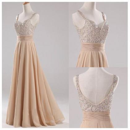 Elegant Sleeveless Long Beading Prom Dress,..