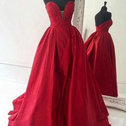 Decent Sweetheart Satin Court Train Red Ball Gown..