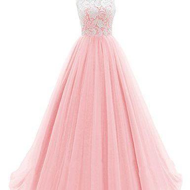 2016 Custom Charming Pink Lace Chiffon Prom..