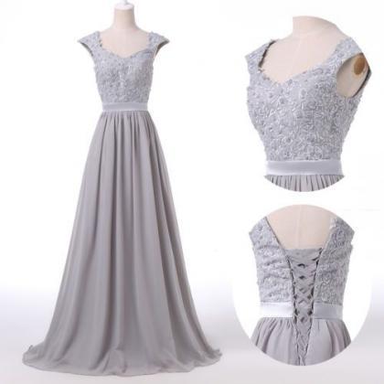 2016 Custom Charming Gray Chiffon Prom Dress,lace..