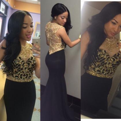 2016 Custom Charming Gold And Black Prom..
