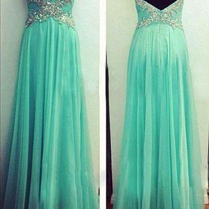Fashion V-neck A-line Prom Dress, Mint Green Long..