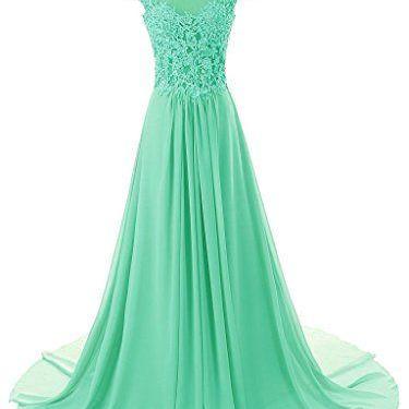 Cap Sleeve A-line Chiffon Lace Evening Dress Prom..