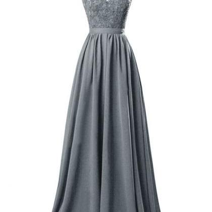2016 Custom Charming Chiffon Gray Prom Dress,lace..