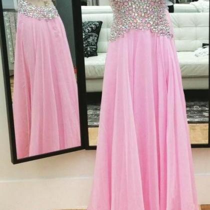 2017 Custom Pink Chiffon Prom Dress,beading..
