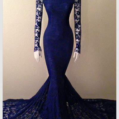 2017 Custom Charming Royal Blue Prom Dress,lace..