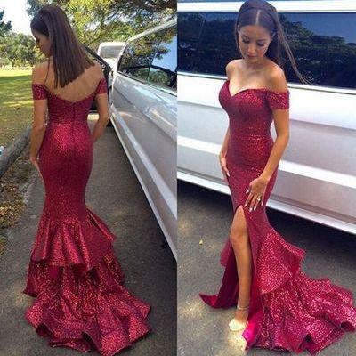 2017 Custom Burgundy Sequins Prom Dress,off The..