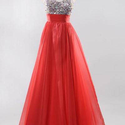 2017 Custom Charming Red Chiffon Prom Dress,v-neck..