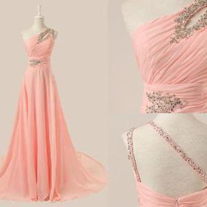 2017 Custom Charming Pink Chiffon Prom..