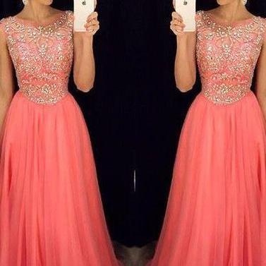2017 Custom Made Pink Prom Dress,chiffon Evening..