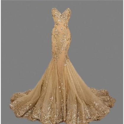 2017 Gold Beading Prom Dress,sweetheart Party..