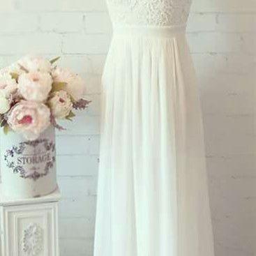 2017 Custom Made White Chiffon Prom Dress,lace..