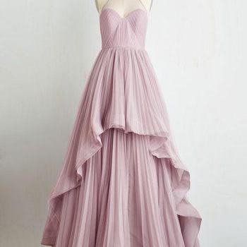 Floor Length Pink Chiffon Layered Evening Dress..