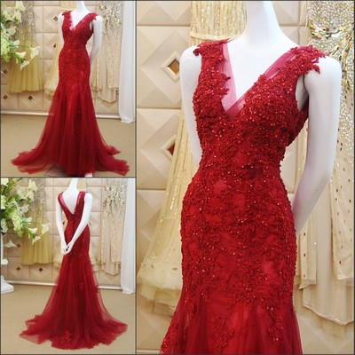 2017 Custom Made Red Lace Prom Dress,sexy..