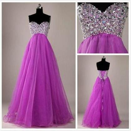 2017 Custom Made Purple Chiffon Prom Dress,sweetheart Beading Evening ...