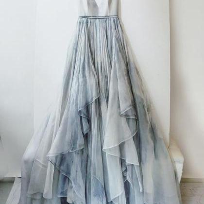 2022 Custom Made Silver Grey Prom Dress, Spaghetti..