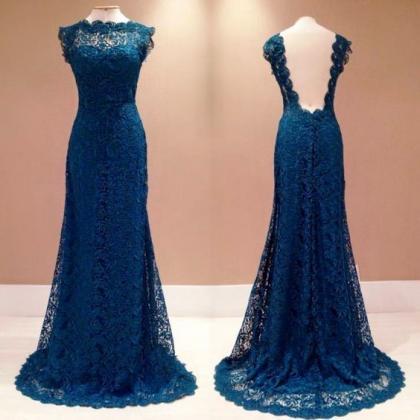 2017 Custom Made Dark Blue Prom Dress, Lace..