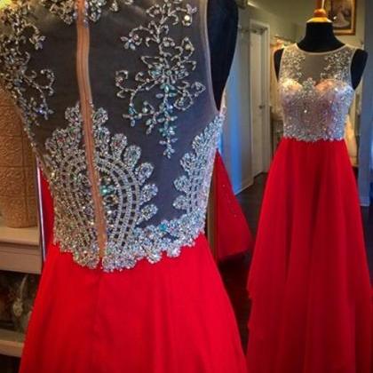 2017 Custom Made Red Chiffon Prom Dress,see..