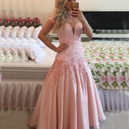 2017 Custom Made Pink Chiffon Prom Dress,..