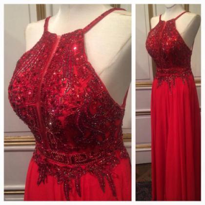 2017 Custom Made Red Prom Dress,beading Evening..