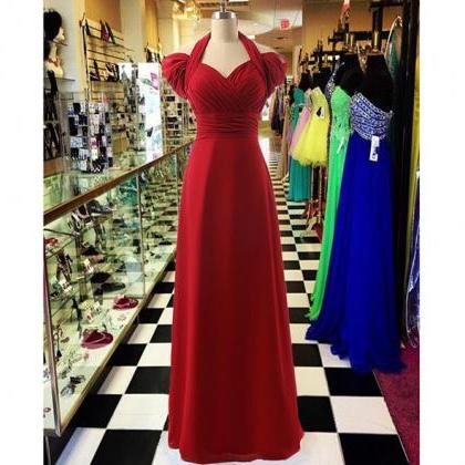 2017 Custom Made Red Chiffon Prom Dress,halter..