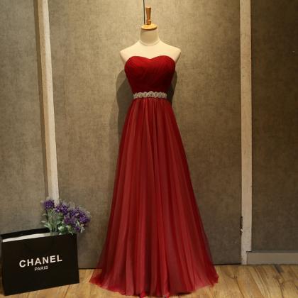 2017 Custom Made Red Chiffon Prom Dress,sweetheart..