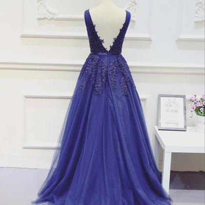 2017 Custom Made Royal Blue Chiffon Prom..