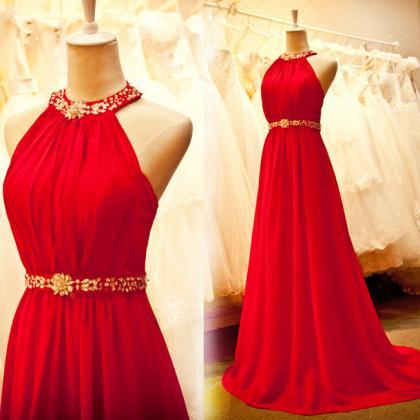2017 Custom Made Red Chiffon Prom Dress,sexy..