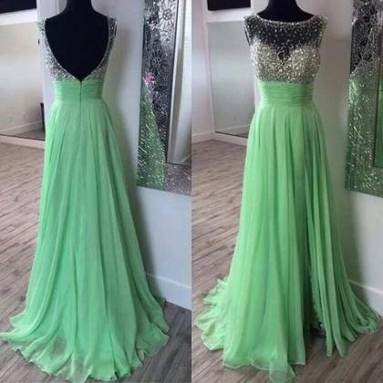 2017 Custom Made Green Chiffon Prom Dress,sexy See..