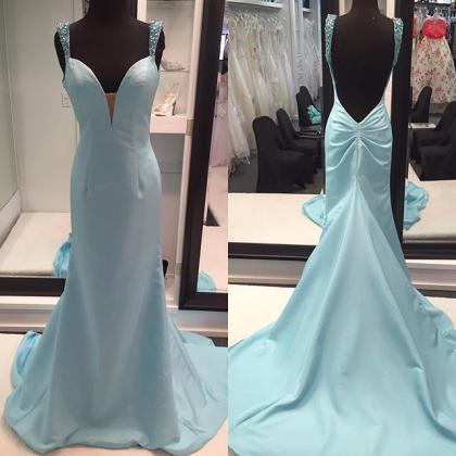 2017 Custom Made Light Blue Prom Dress,sexy..